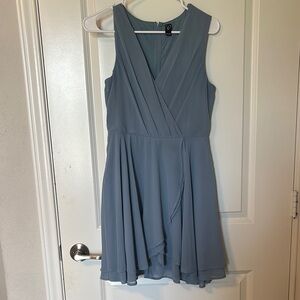 Windsor Blue Pleated Wrap Mini Dress